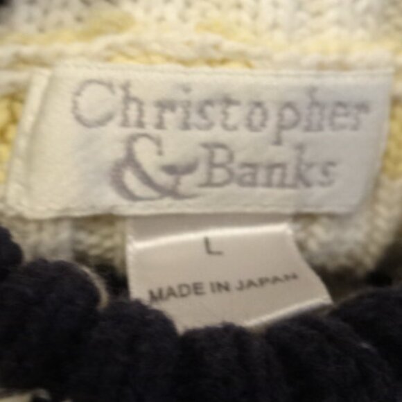 Vintage Christopher & Banks Blue, Yellow, White, Gray & Black Stripped Sweater - Picture 4 of 6